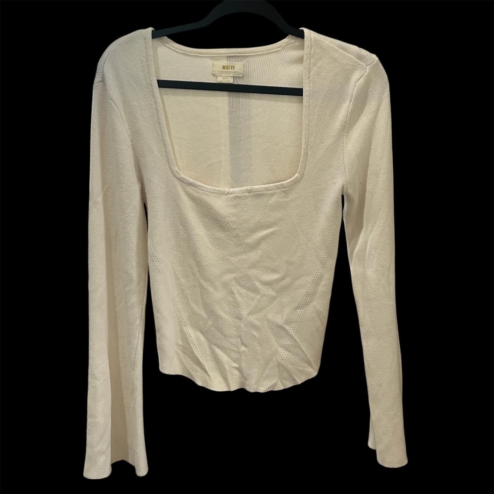 Cream Square Neck Long Sleeve Sweater